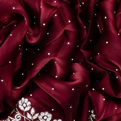 Maroon Woven Viscose Saree With Embroidered Floral Motifs Border-Maroon