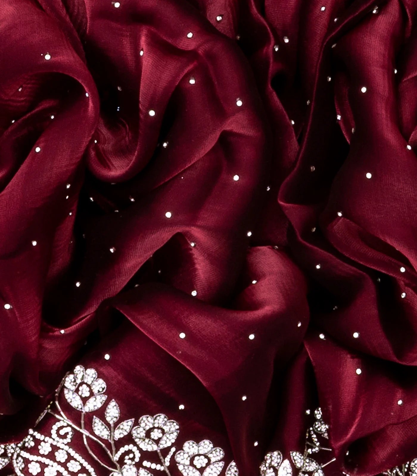 Maroon Woven Viscose Saree With Embroidered Floral Motifs Border-Maroon