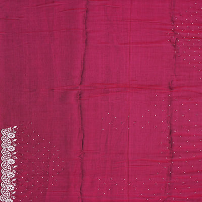 Maroon Woven Viscose Saree With Embroidered Floral Motifs Border-Maroon