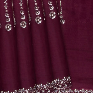 Burgundy Woven Viscose Saree With Embroidered Sequin Motifs-Burgundy