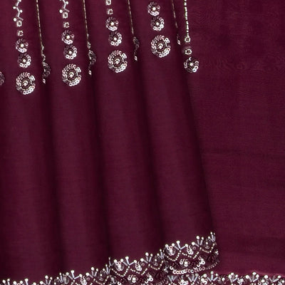 Burgundy Woven Viscose Saree With Embroidered Sequin Motifs-Burgundy