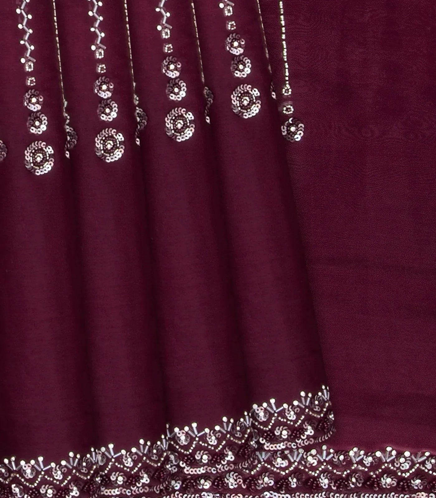Burgundy Woven Viscose Saree With Embroidered Sequin Motifs-Burgundy