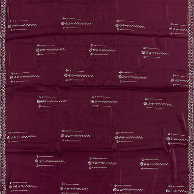 Burgundy Woven Viscose Saree With Embroidered Sequin Motifs-Burgundy