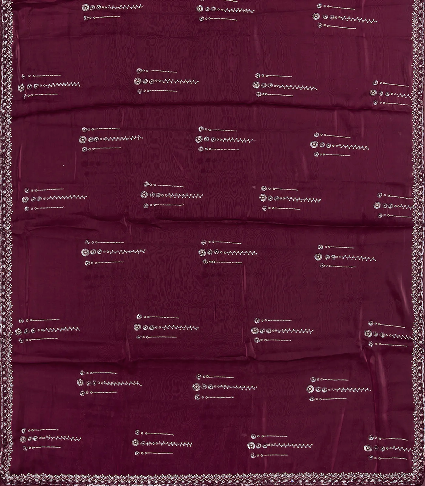 Burgundy Woven Viscose Saree With Embroidered Sequin Motifs-Burgundy