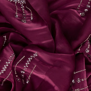Burgundy Woven Viscose Saree With Embroidered Sequin Motifs-Burgundy