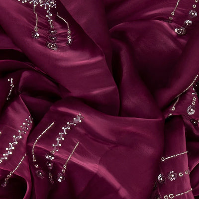 Burgundy Woven Viscose Saree With Embroidered Sequin Motifs-Burgundy