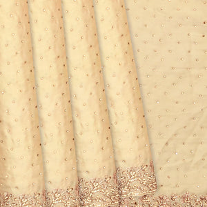 Cream Woven Crepe Silk Saree With Embroidered Sequin Motifs-Cream