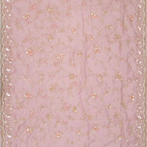 Baby Pink Woven Organza Saree With Embroidered Floral Motifs-Baby Pink