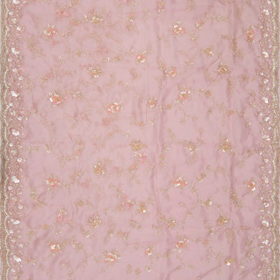 Baby Pink Woven Organza Saree With Embroidered Floral Motifs-Baby Pink