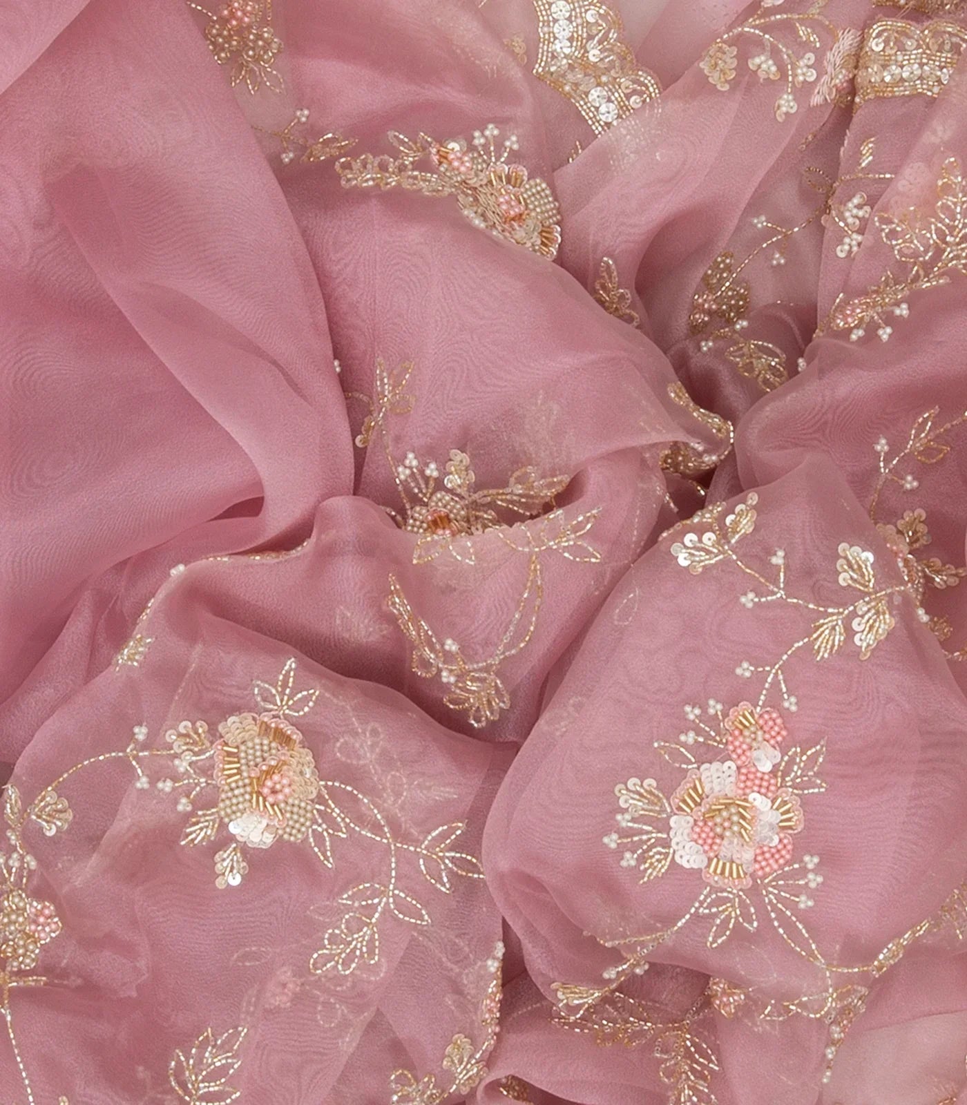 Baby Pink Woven Organza Saree With Embroidered Floral Motifs-Baby Pink