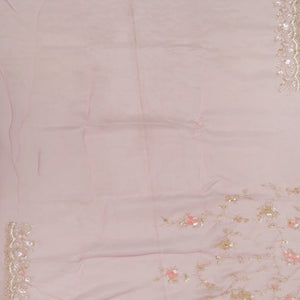 Baby Pink Woven Organza Saree With Embroidered Floral Motifs-Baby Pink