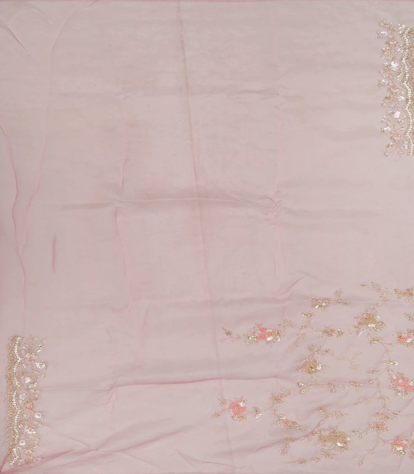 Baby Pink Woven Organza Saree With Embroidered Floral Motifs-Baby Pink
