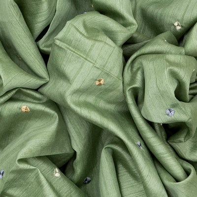 Cardamom Green Blended Dupion Saree With Embroidered Meena Motifs-Cardamom Green