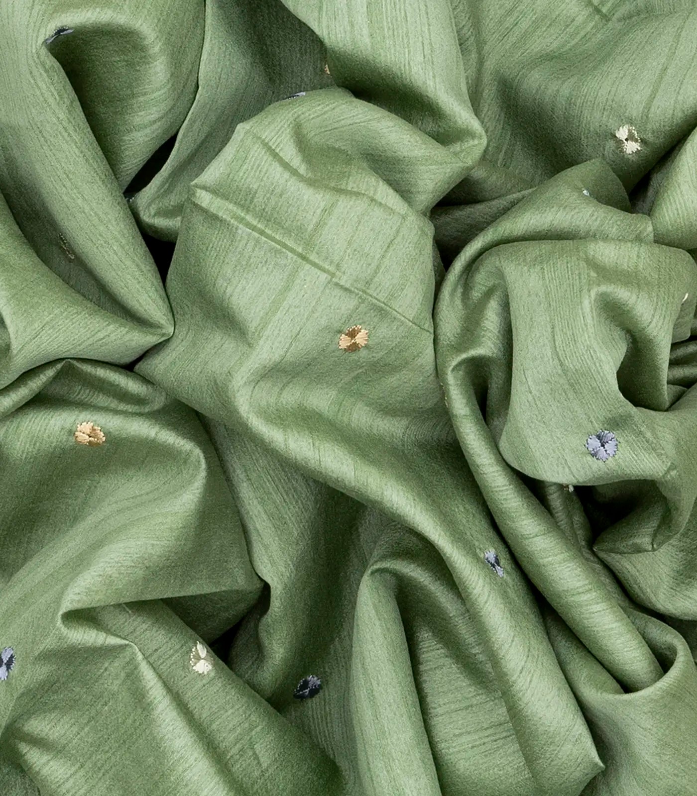 Cardamom Green Blended Dupion Saree With Embroidered Meena Motifs-Cardamom Green