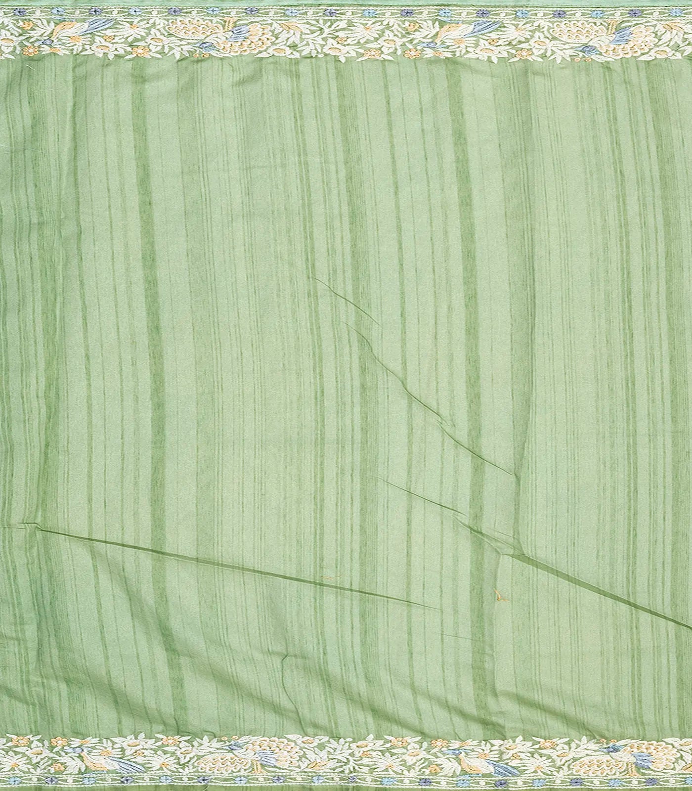 Cardamom Green Blended Dupion Saree With Embroidered Meena Motifs-Cardamom Green