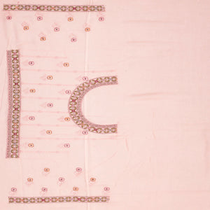 Baby Pink Blended Cotton Saree Embroidered With Floral Motifs-Baby Pink