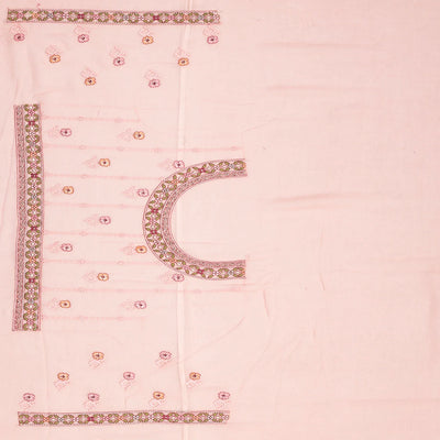 Baby Pink Blended Cotton Saree Embroidered With Floral Motifs-Baby Pink