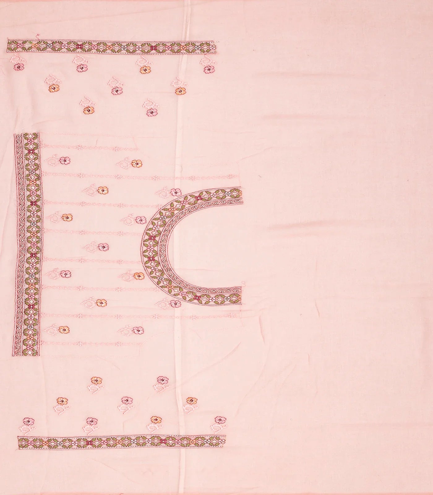 Baby Pink Blended Cotton Saree Embroidered With Floral Motifs-Baby Pink