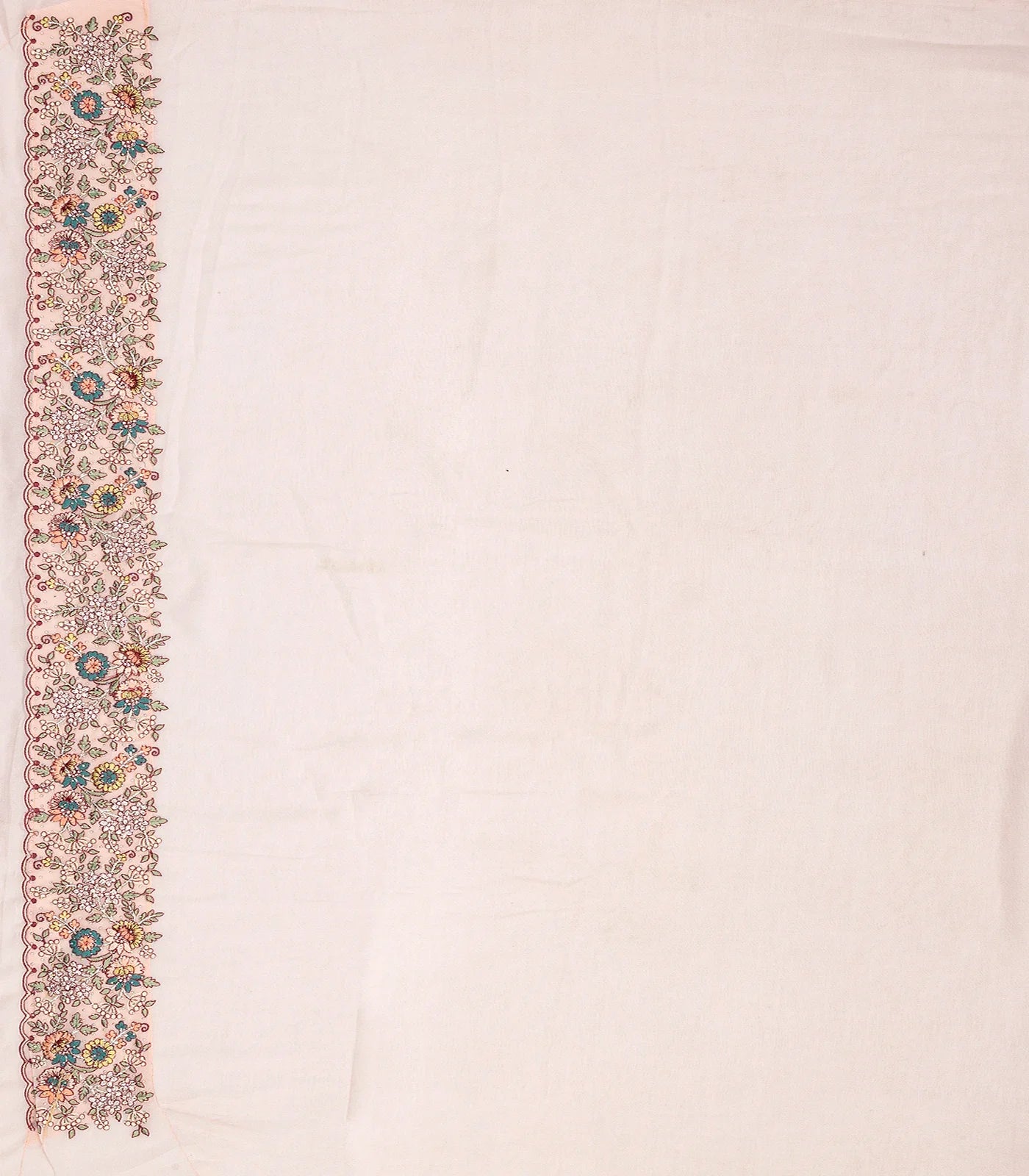 Baby Pink Blended Cotton Saree Embroidered With Meena Motifs-Baby Pink