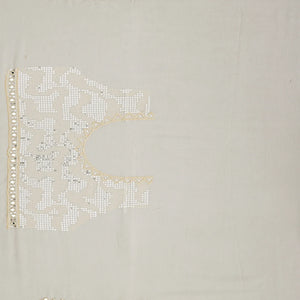 Cream Blended Cotton Saree Embroidered With Sequin Motifs-Cream