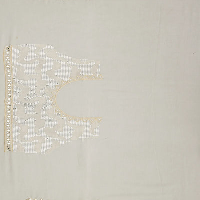 Cream Blended Cotton Saree Embroidered With Sequin Motifs-Cream
