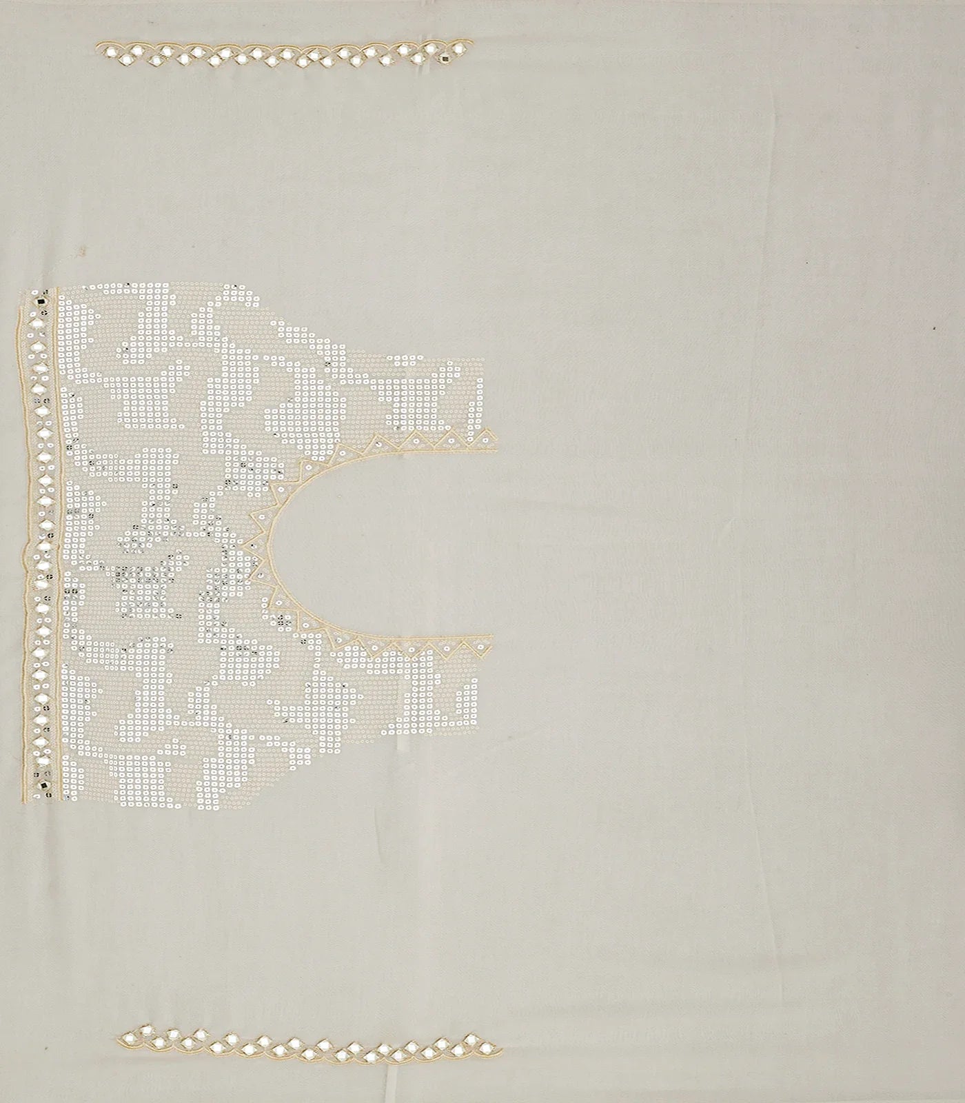 Cream Blended Cotton Saree Embroidered With Sequin Motifs-Cream