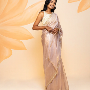 Dusty Pink Blended Tissue Saree Embroidered Floral Motifs-Dusty Pink