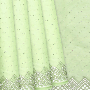 Mint Green Embroidered Cotton Saree With Stone Work Body-Mint Green