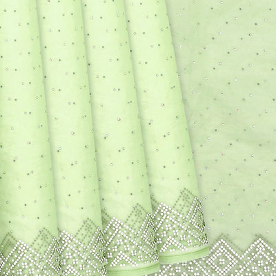 Mint Green Embroidered Cotton Saree With Stone Work Body-Mint Green