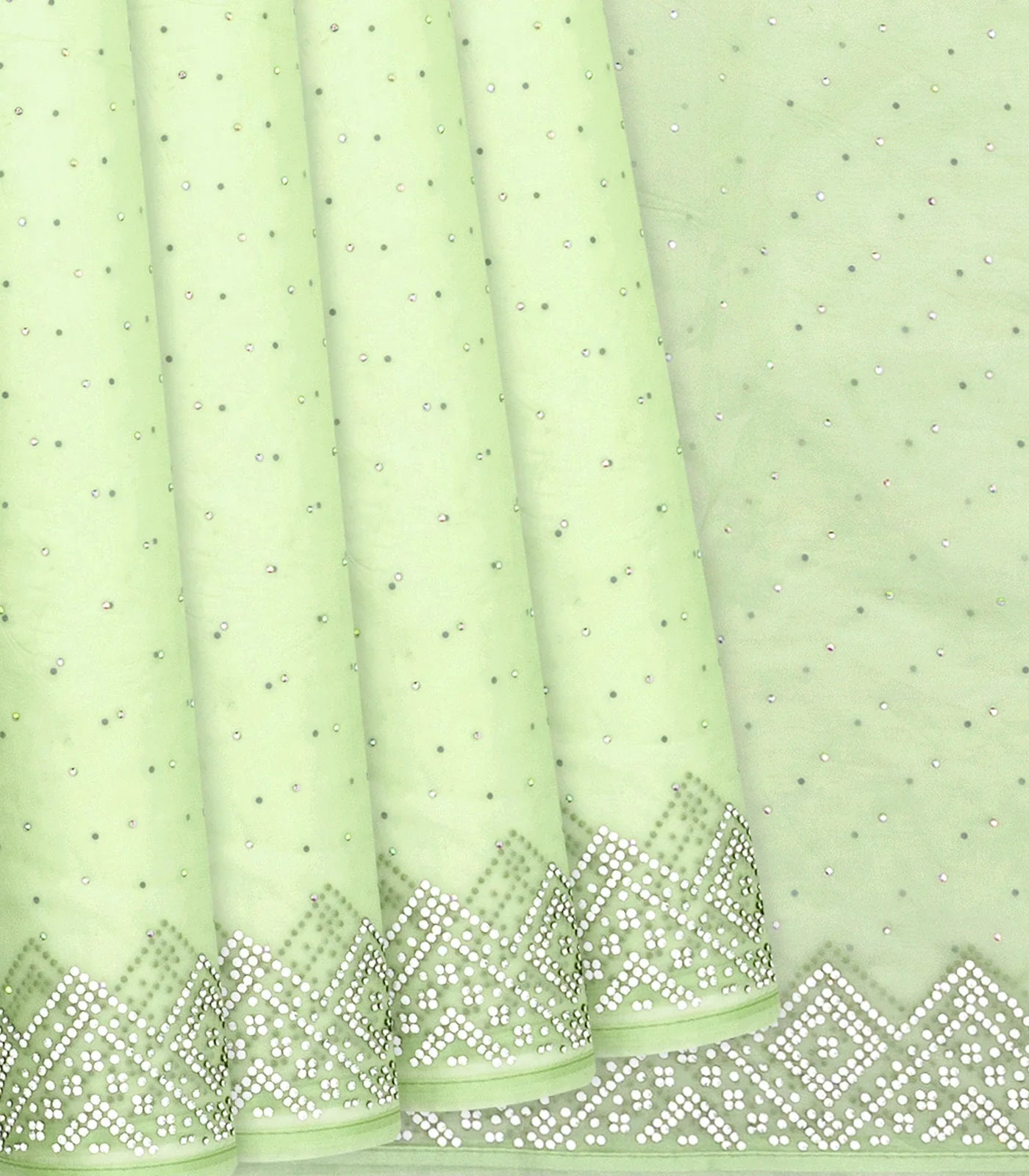 Mint Green Embroidered Cotton Saree With Stone Work Body-Mint Green