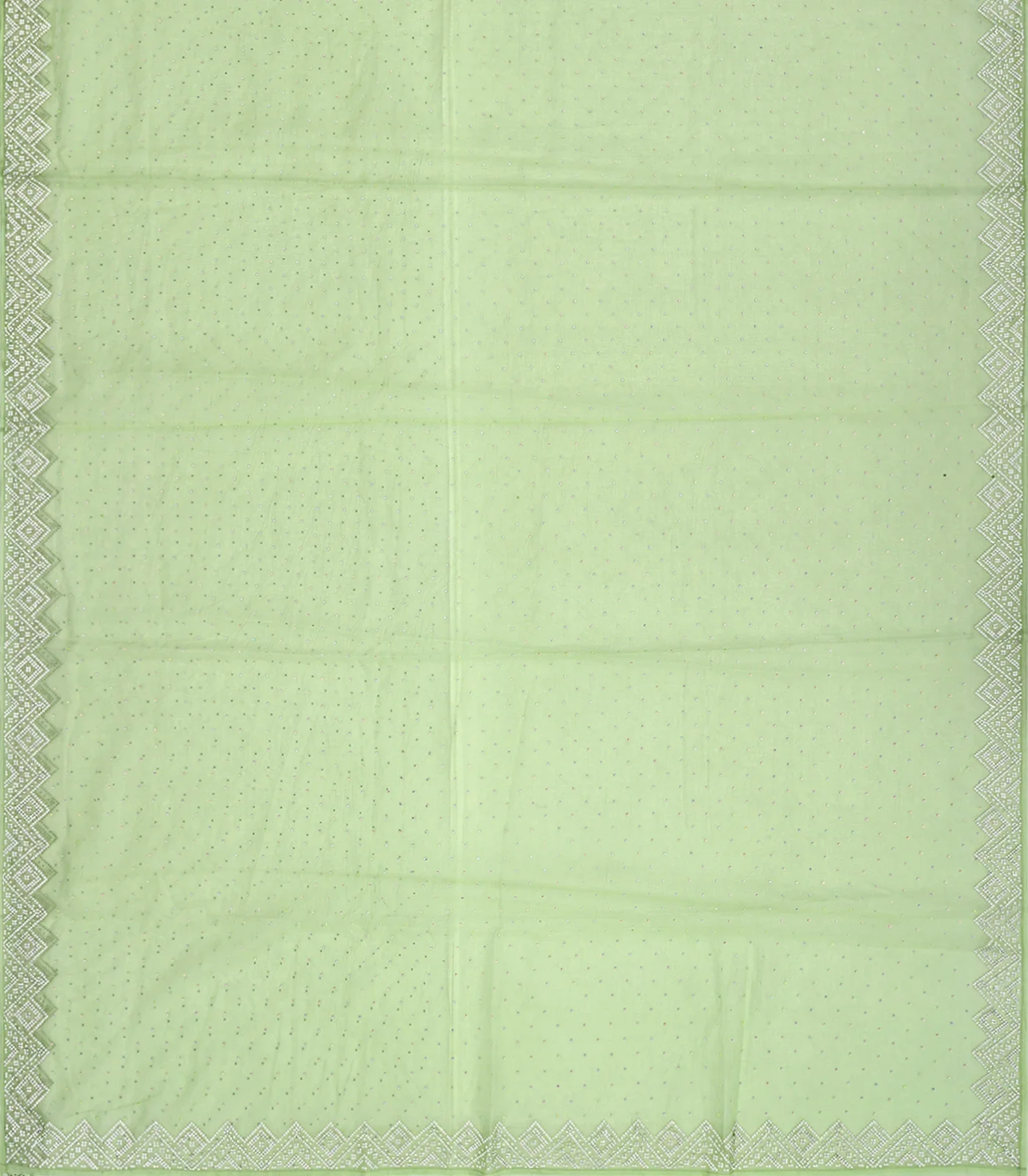 Mint Green Embroidered Cotton Saree With Stone Work Body-Mint Green