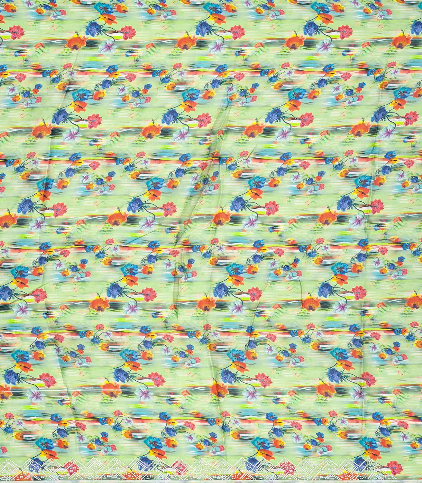 Mint Green Embroidered Cotton Saree With Stone Work Body-Mint Green