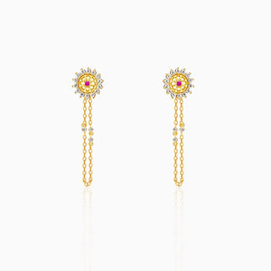 Golden Floral Chain Hanging Earrings