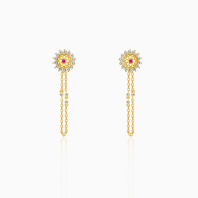Golden Floral Chain Hanging Earrings