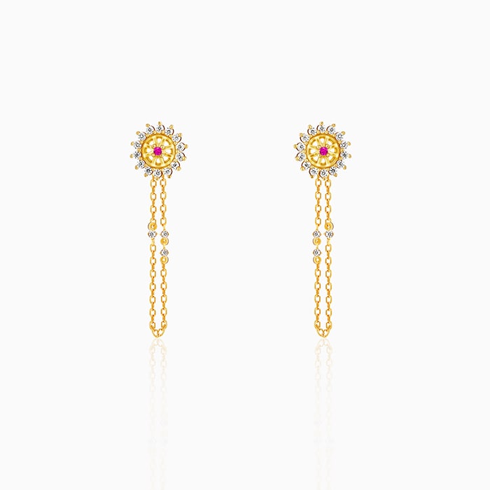 Golden Floral Chain Hanging Earrings