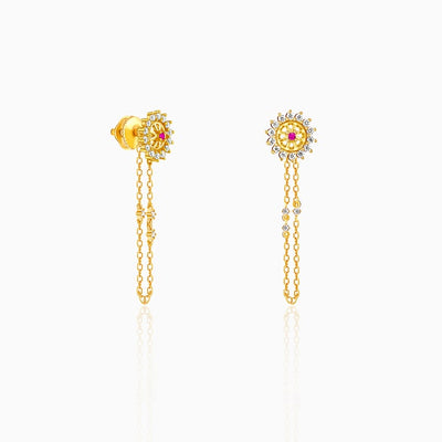 Golden Floral Chain Hanging Earrings