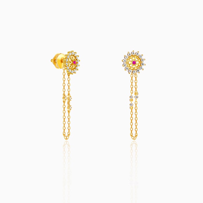 Golden Floral Chain Hanging Earrings