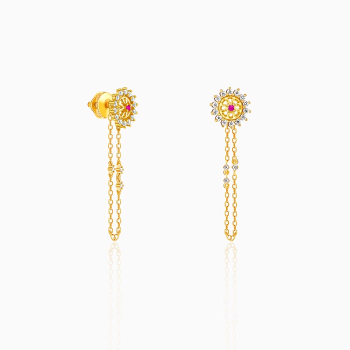 Golden Floral Chain Hanging Earrings