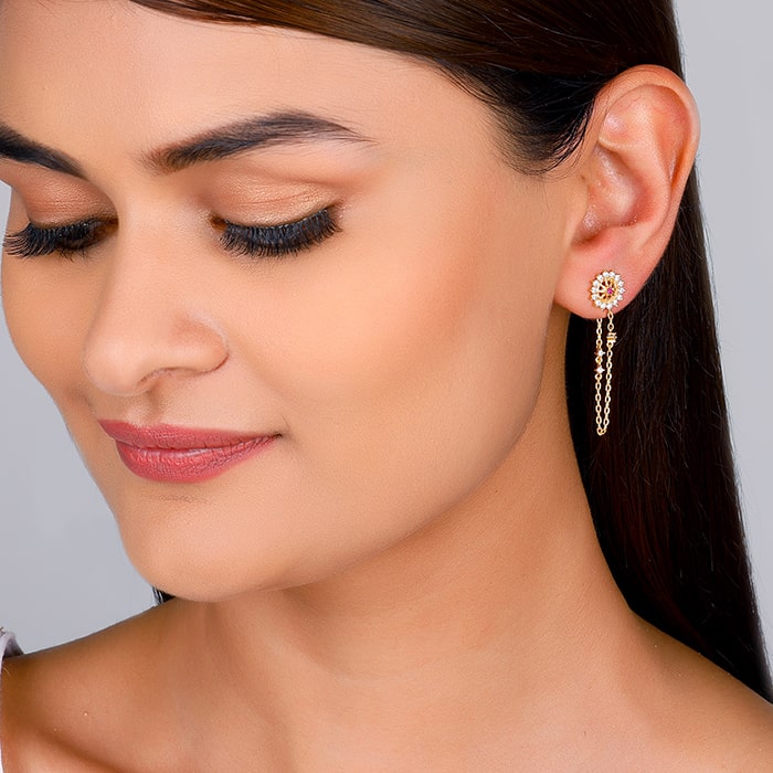 Golden Floral Chain Hanging Earrings