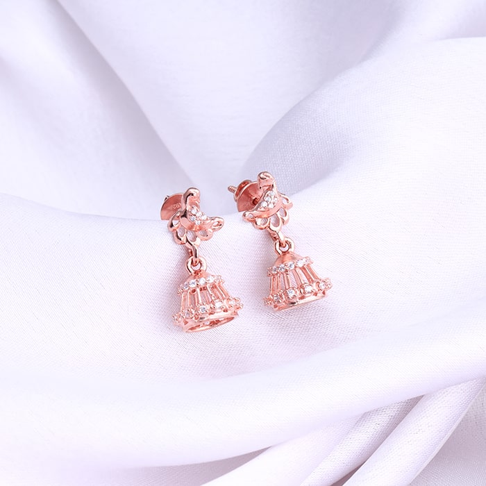 Rose Gold Peacock Jhumki Earrings