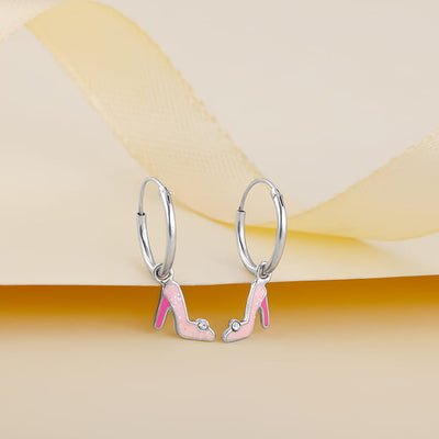 Silver Cinderella Shoes Kids Hoop Earrings (4-12 yrs)