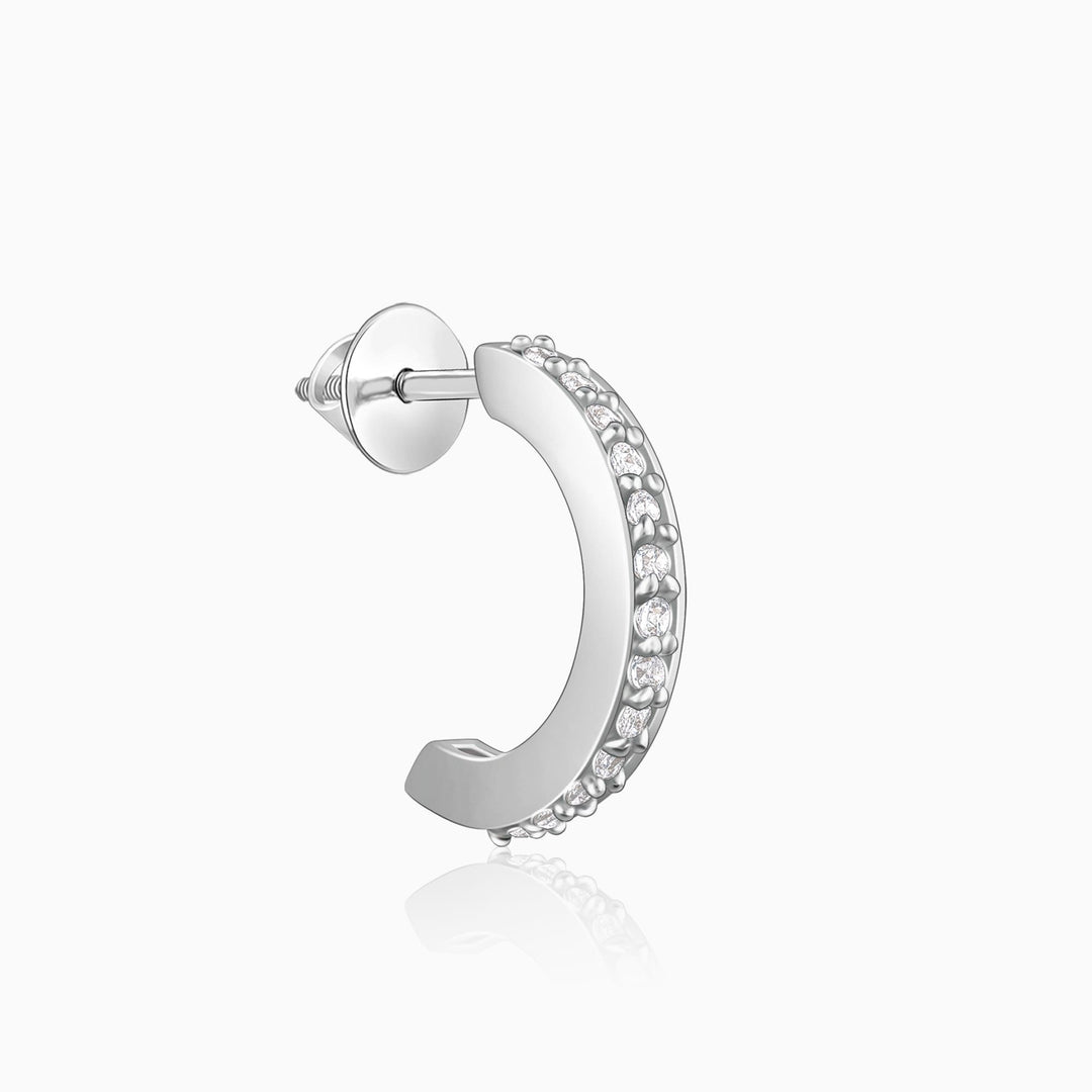 Silver Zircon Shining Hoop Huggies Earrings