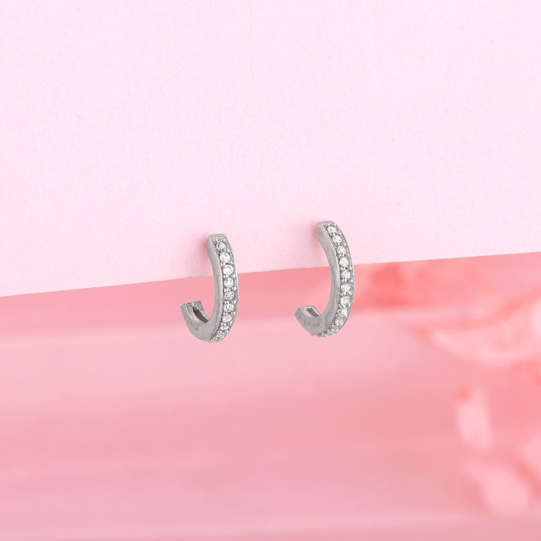 Silver Zircon Shining Hoop Huggies Earrings