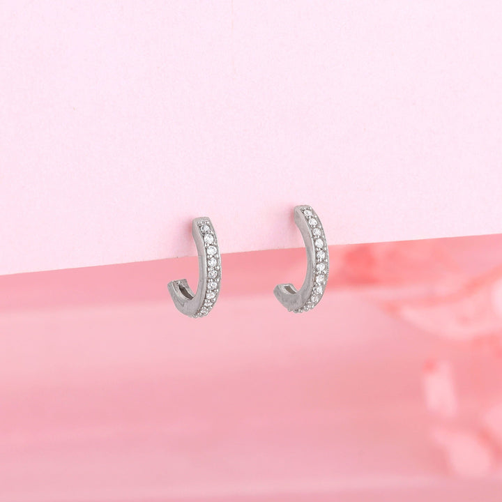 Silver Zircon Shining Hoop Huggies Earrings