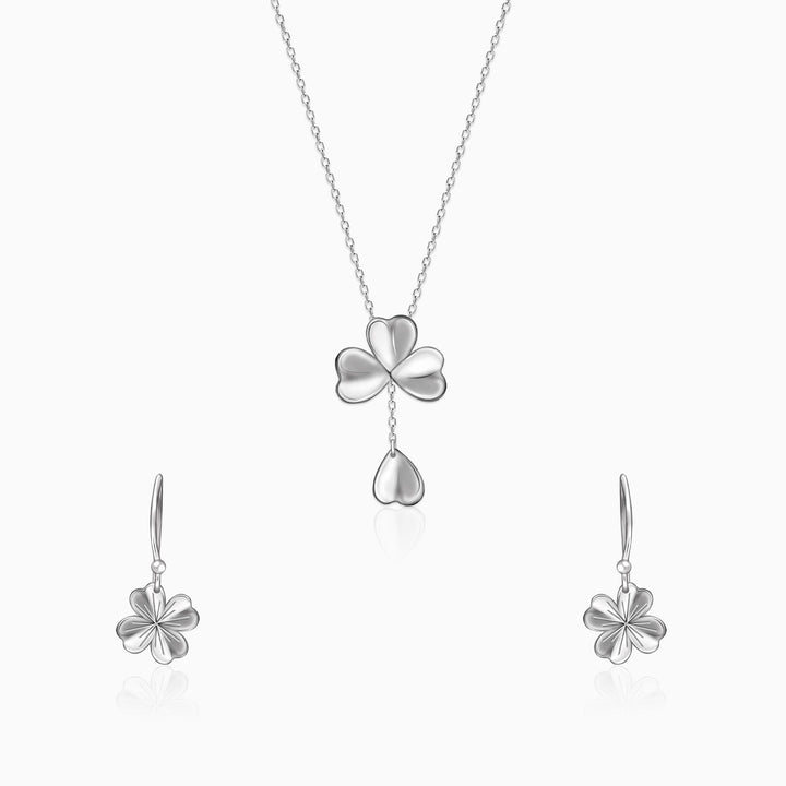 Silver Falling Petal Necklace Set