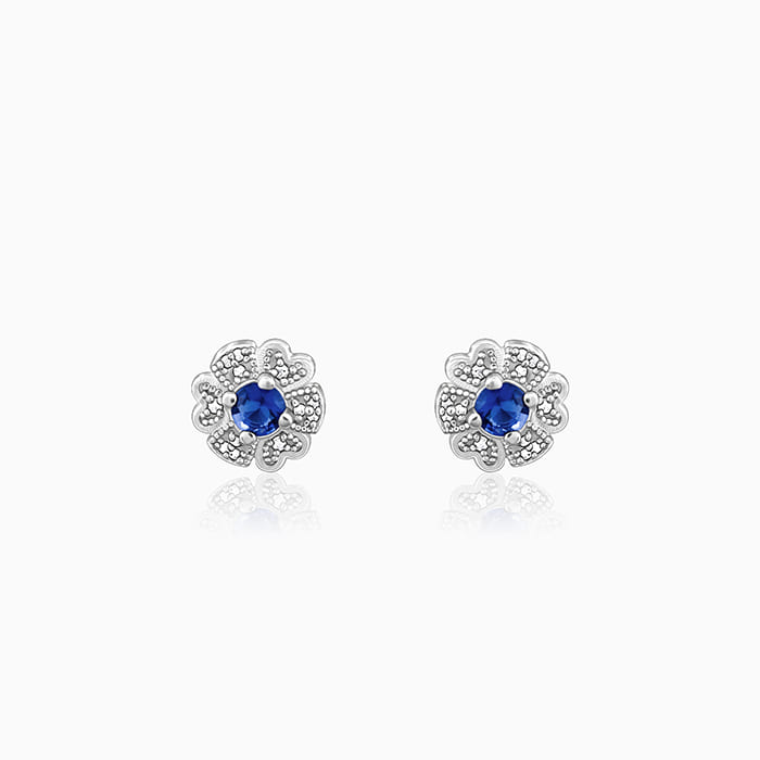 Silver Royal Blue Bloom Studs