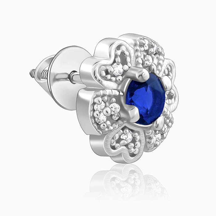 Silver Royal Blue Bloom Studs