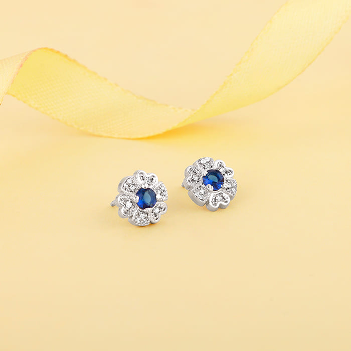 Silver Royal Blue Bloom Studs