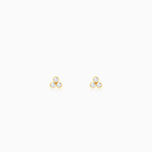 Golden Three-Stoned Stud  Earrings