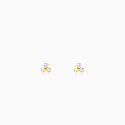Golden Three-Stoned Stud  Earrings